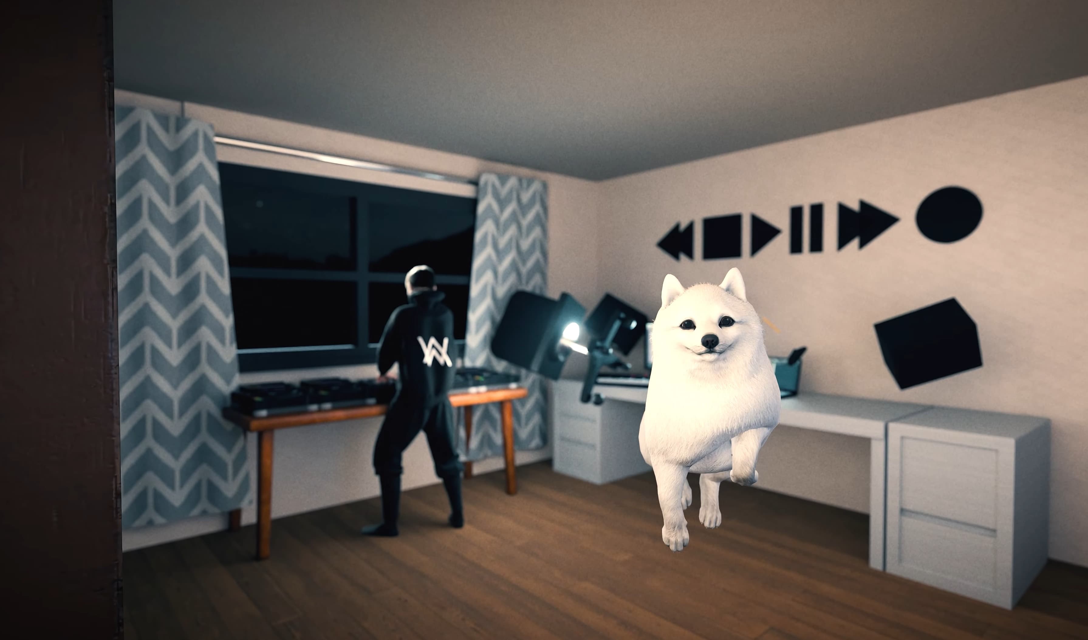 Alan Walker 3D scene with running dog